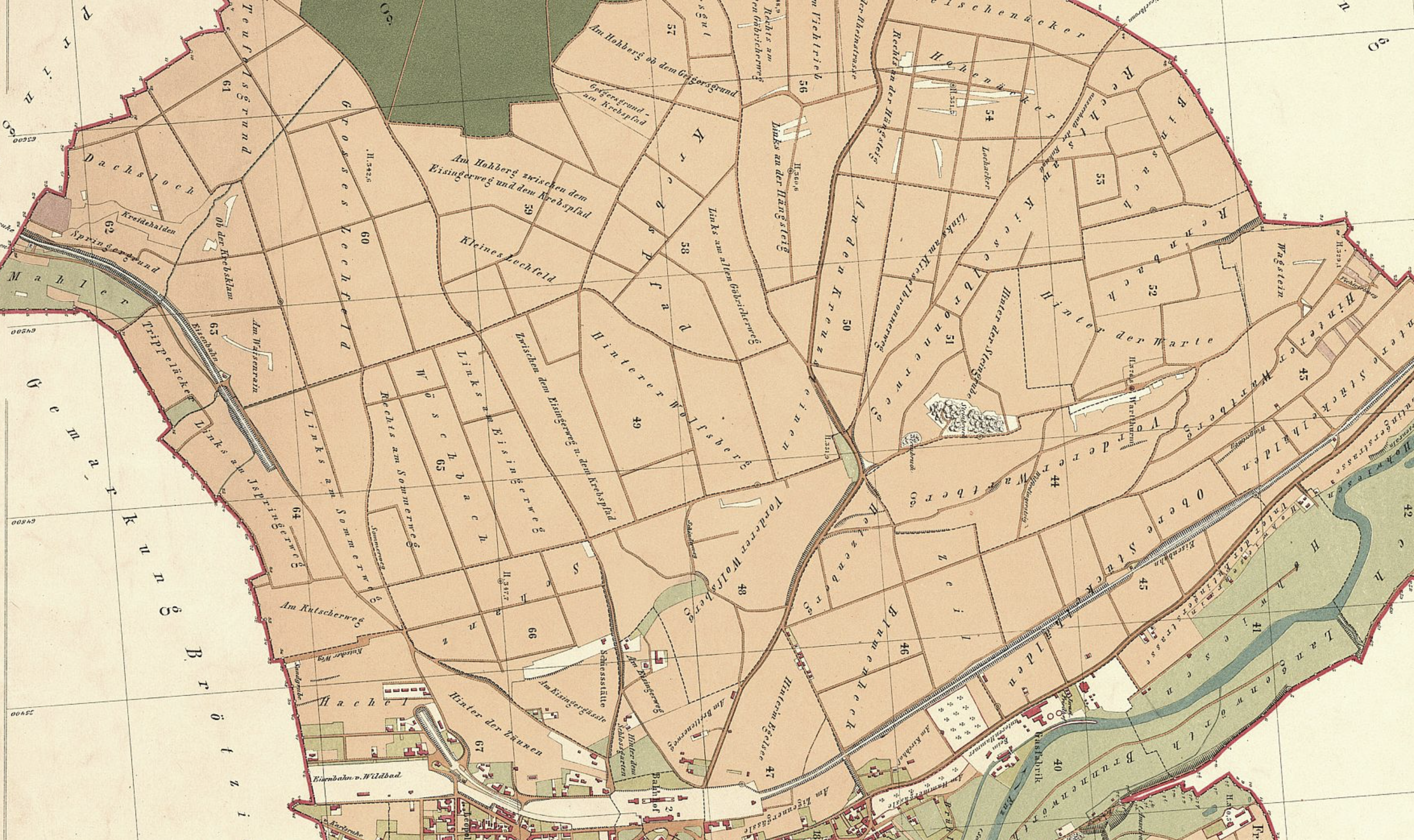 Pforzheim Nordstadt Flurkarte 1876 mit Flurnamen